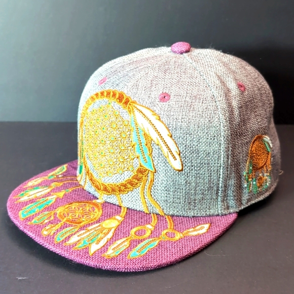 Flight Inspired Dreamcatcher Hemp Fitted Gray/Purple Hat,7 1/4. - Picture 1 of 10